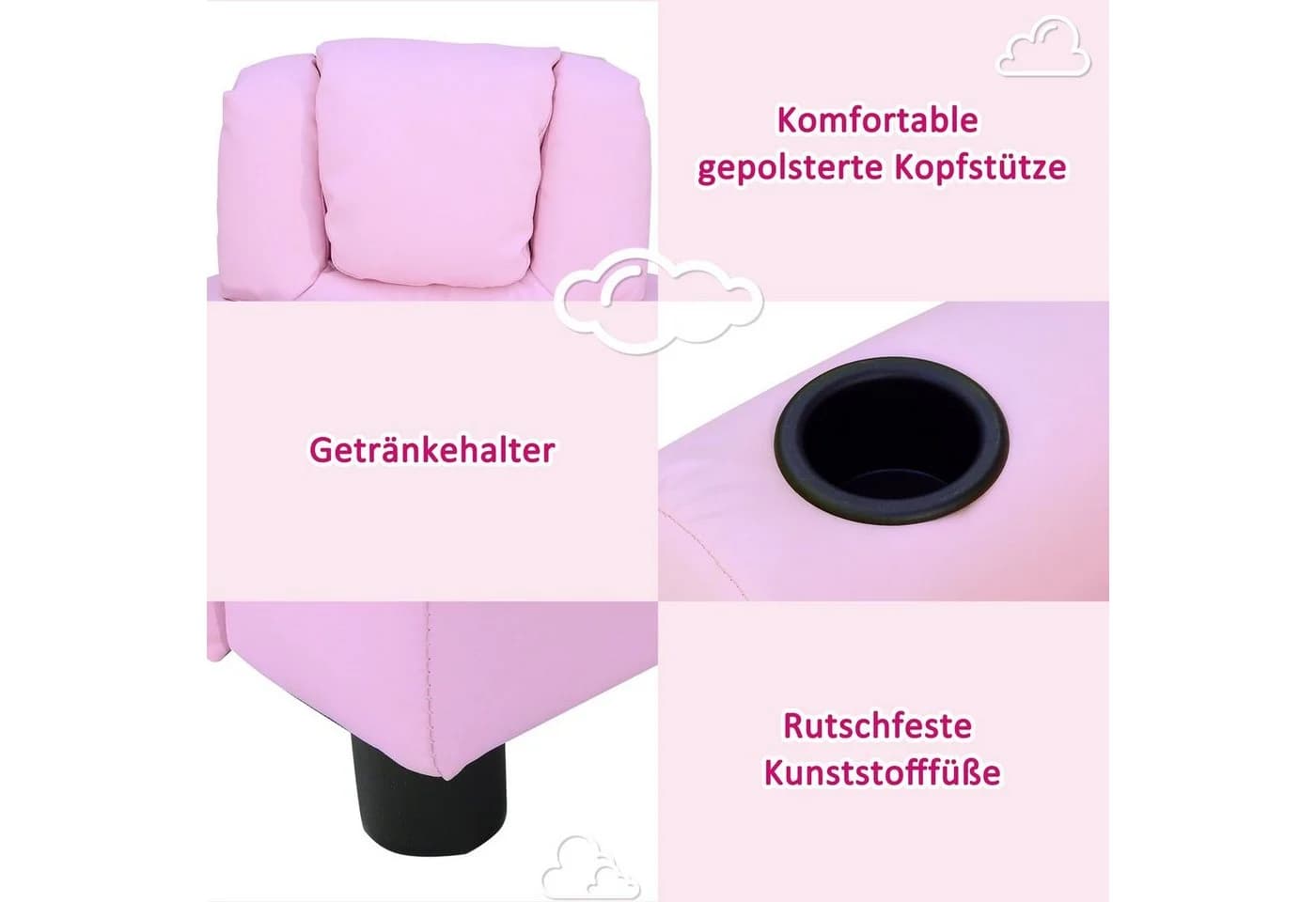 HOMCOM Kindersessel Rosa mit Liegefunktion und Becherhalter - Bild 4