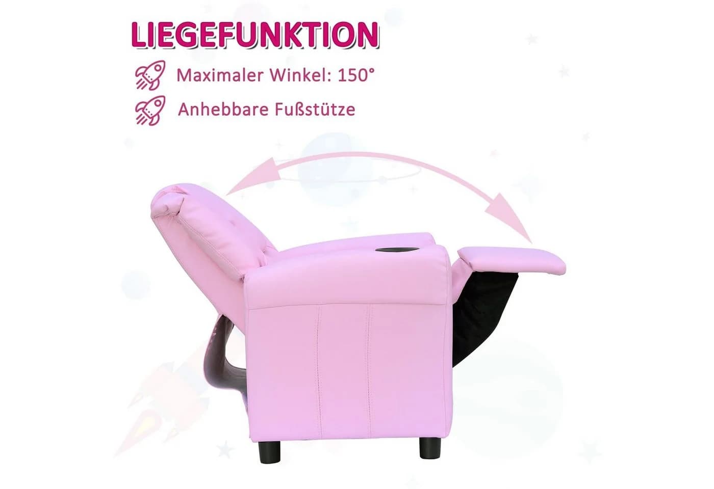 HOMCOM Kindersessel Rosa mit Liegefunktion und Becherhalter - Bild 5