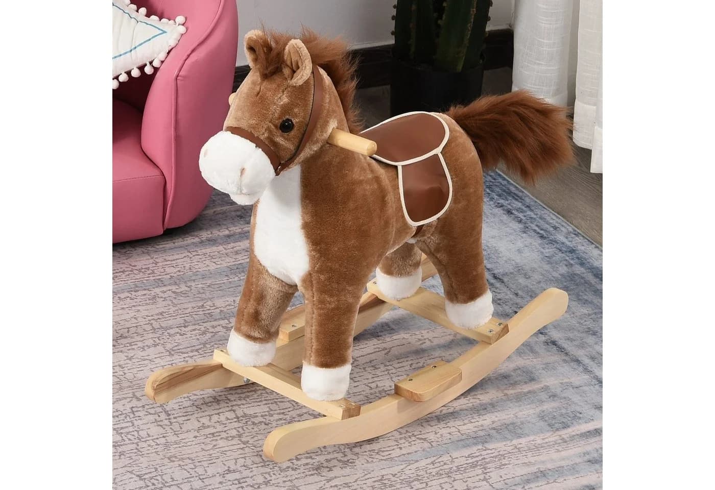 HOMCOM Schaukeltier Baby Pferd mit Tiergeräusche Spielzeug Haltegriffe