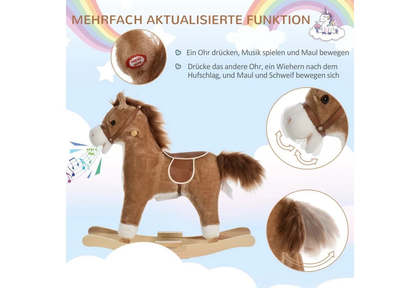 HOMCOM Schaukeltier Baby Pferd mit Tiergeräusche Spielzeug Haltegriffe - Bild 5