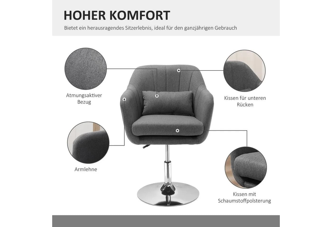 HOMCOM Relaxsessel Grau höhenverstellbar mit Lendenkissen - Bild 4