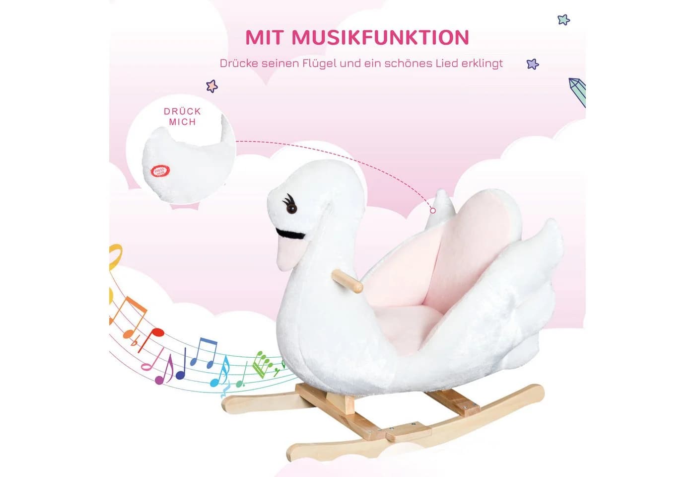 HOMCOM Schaukeltier Schaukelpferd Rosa Weiß - Bild 4