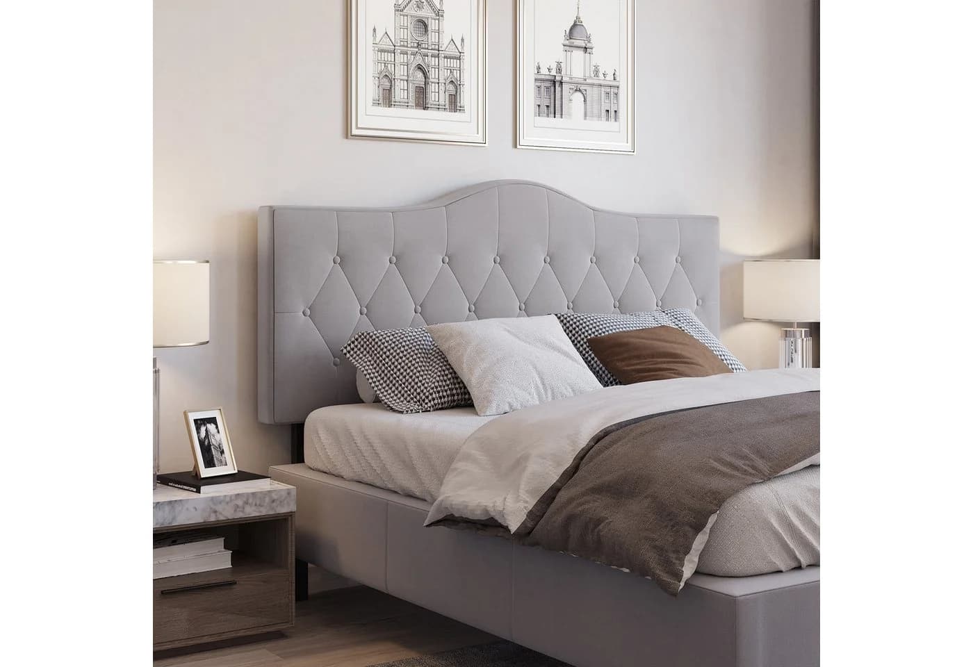 HOMCOM Polsterkopfteil Grau Samt 185x134 cm