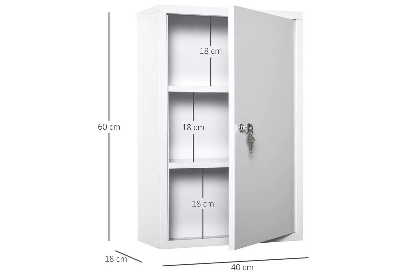 Kleankin Medizinschrank Weiß mit Schloss 3 Fächer - Bild 3