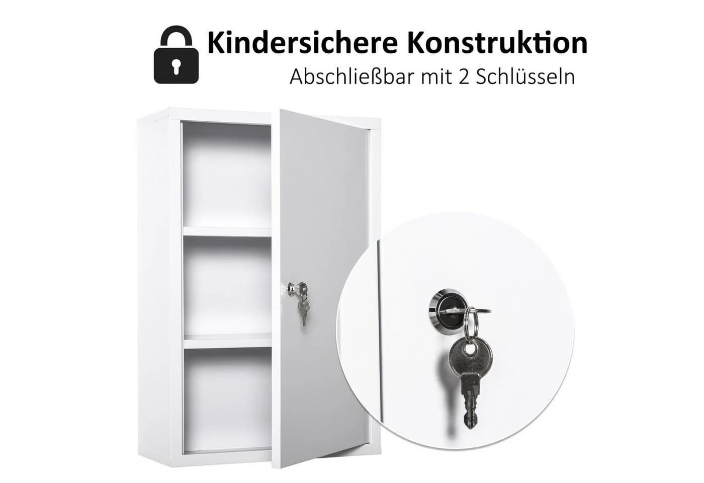Kleankin Medizinschrank Weiß mit Schloss 3 Fächer - Bild 4