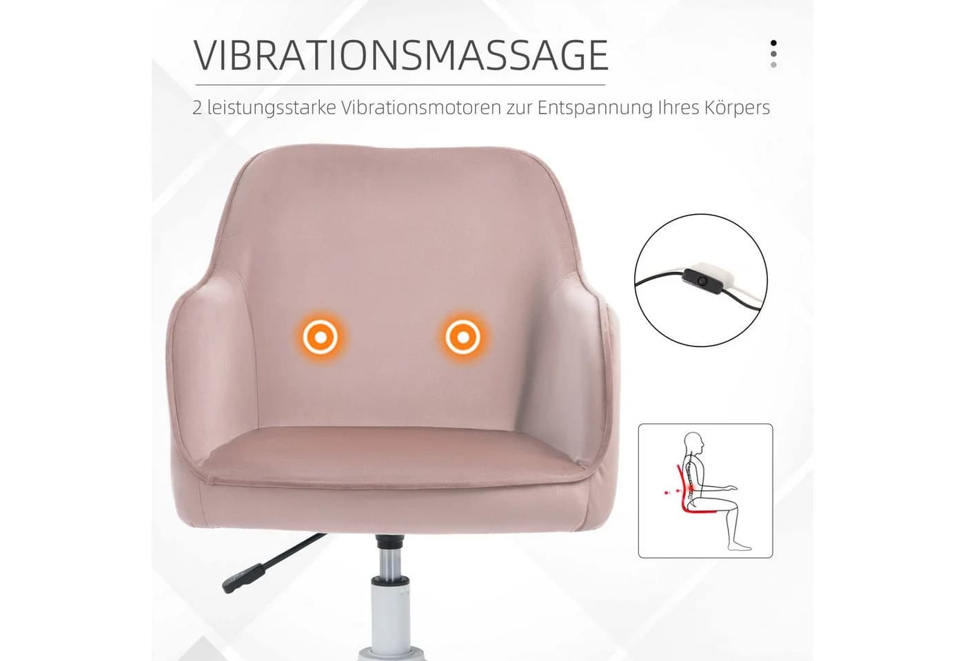 Vinsetto Schreibtischstuhl Rosa mit Vibrationsmassage und USB-Ladeanschluss - Bild 4