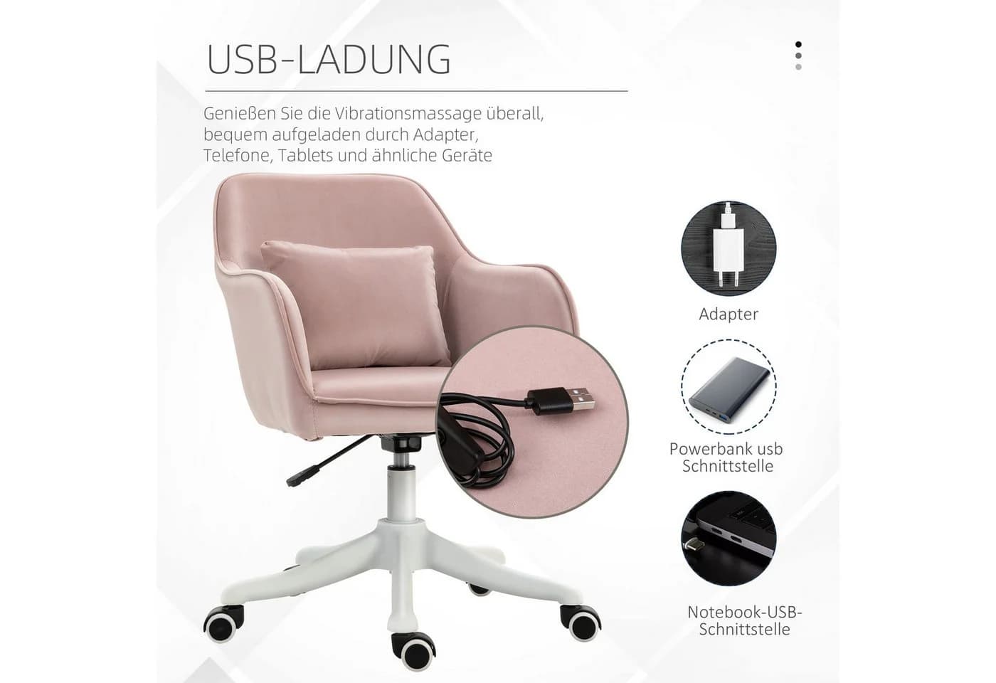 Vinsetto Schreibtischstuhl Rosa mit Vibrationsmassage und USB-Ladeanschluss - Bild 5