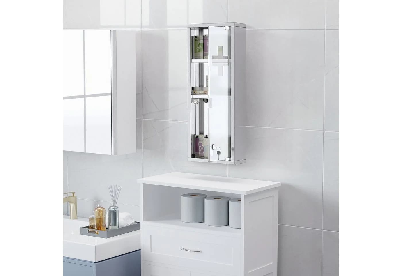 Kleankin Medizinschrank Silber mit Schloss und 3 Fächern - Bild 2