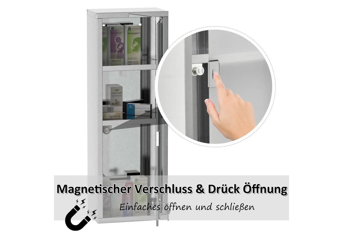 Kleankin Medizinschrank Silber mit Schloss und 3 Fächern - Bild 5