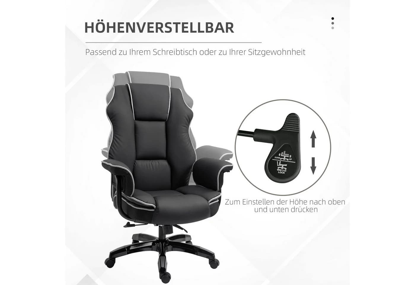 Vinsetto Bürostuhl mit Armlehnen Schwarz Kunstleder - Bild 4