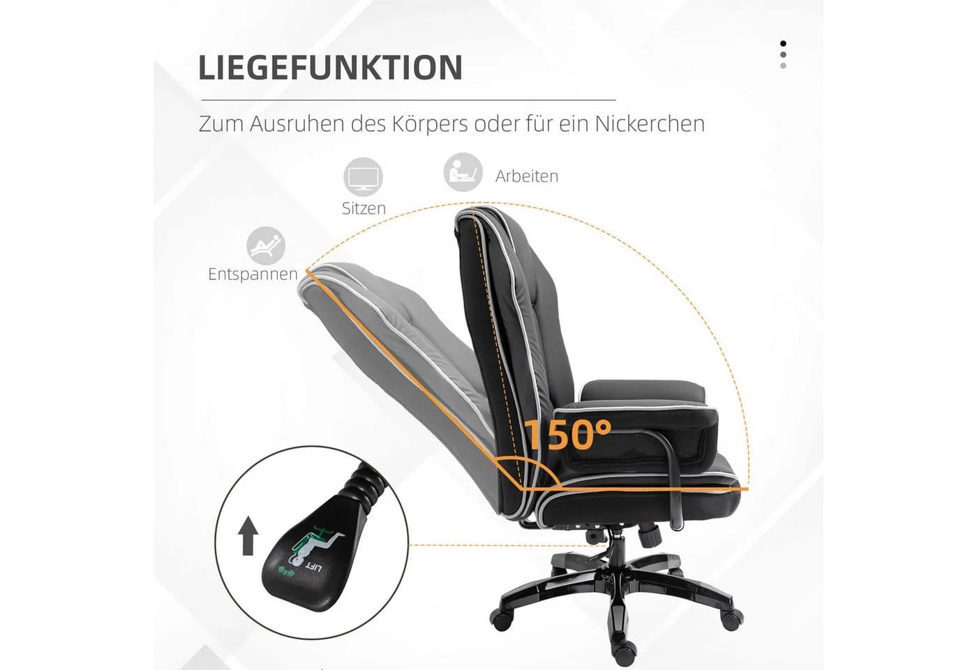 Vinsetto Bürostuhl mit Armlehnen Schwarz Kunstleder - Bild 5