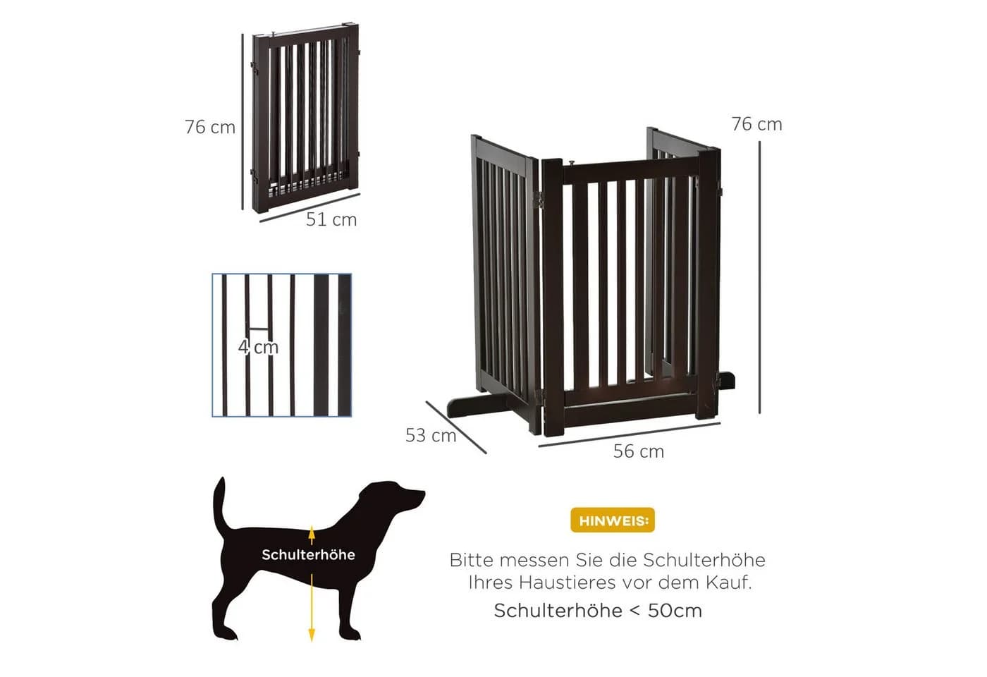 PawHut Hundegitter Freistehend Klappbar Braun Holz - Bild 3