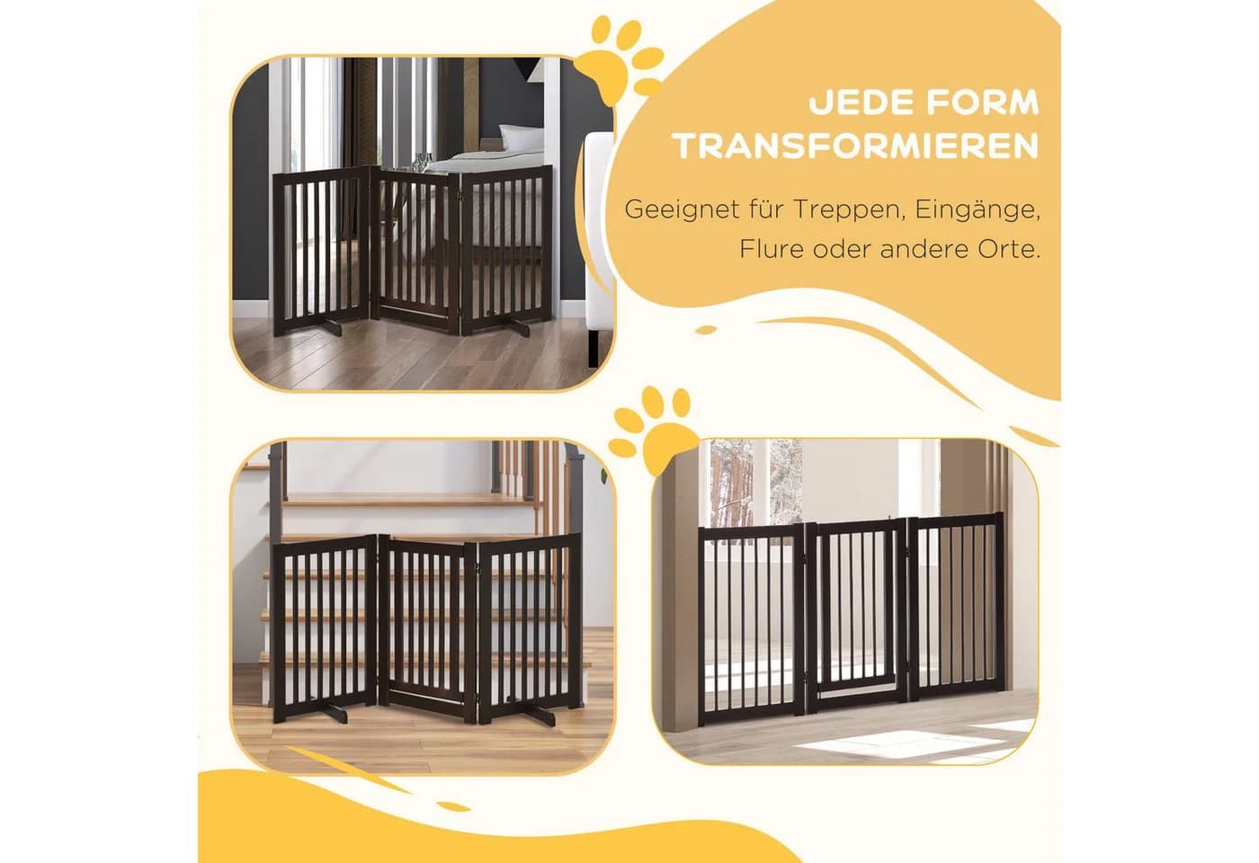 PawHut Hundegitter Freistehend Klappbar Braun Holz - Bild 5