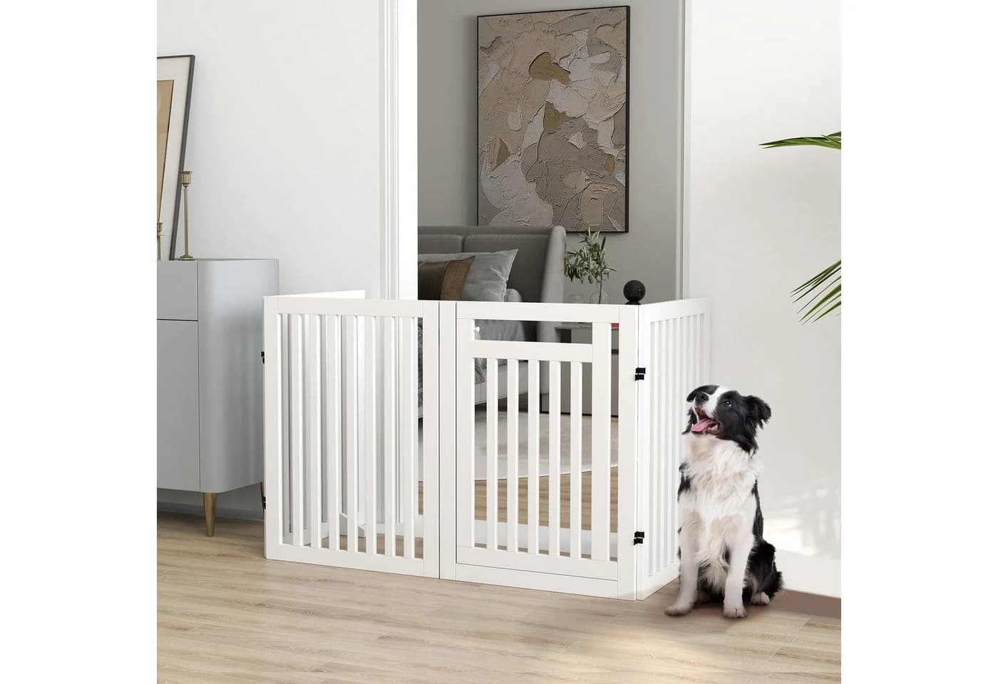 PawHut Hundegitter 4-teilig faltbar weiß MDF - Bild 2