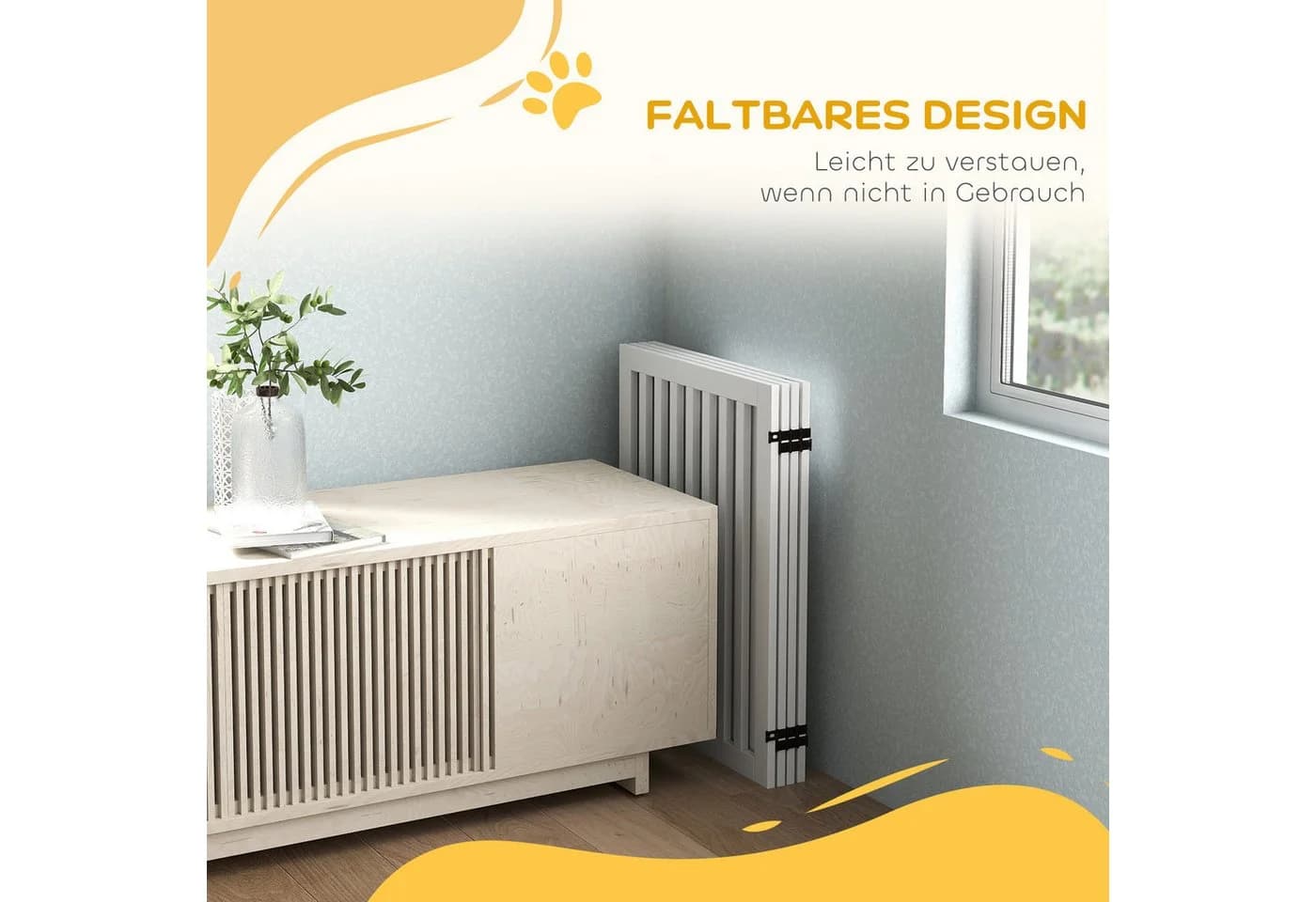 PawHut Hundegitter 4-teilig faltbar weiß MDF - Bild 4