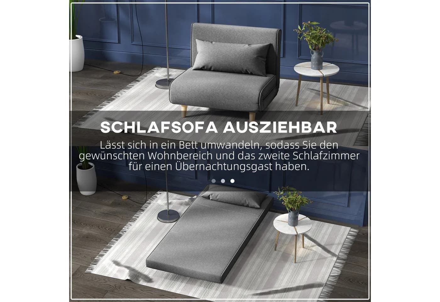 HOMCOM Sessel mit Bettfunktion und verstellbarer Lehne Grau - Bild 4