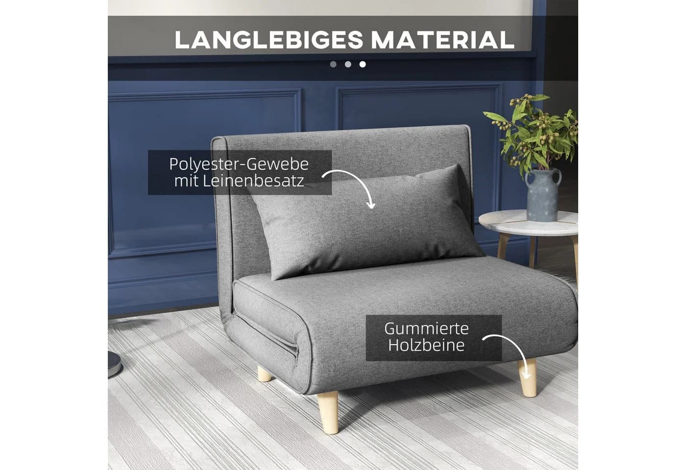 HOMCOM Sessel mit Bettfunktion und verstellbarer Lehne Grau - Bild 5