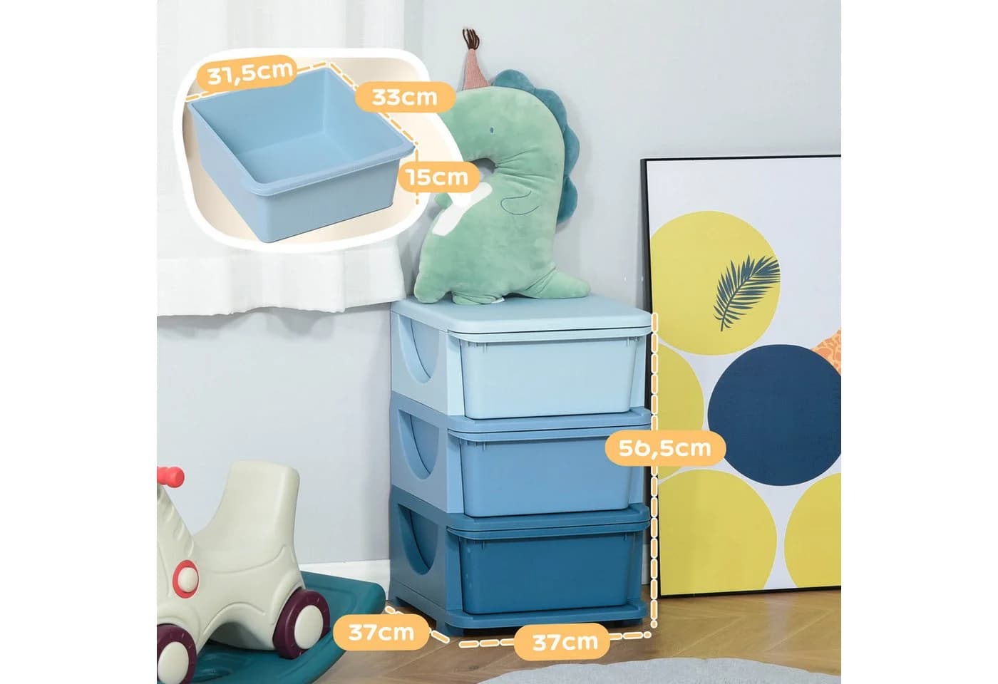 HOMCOM Spielzeugtruhe Blau mit 3 Schubladen - Bild 3