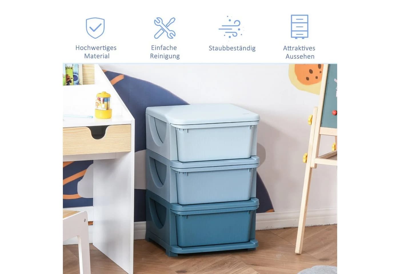 HOMCOM Spielzeugtruhe Blau mit 3 Schubladen - Bild 4
