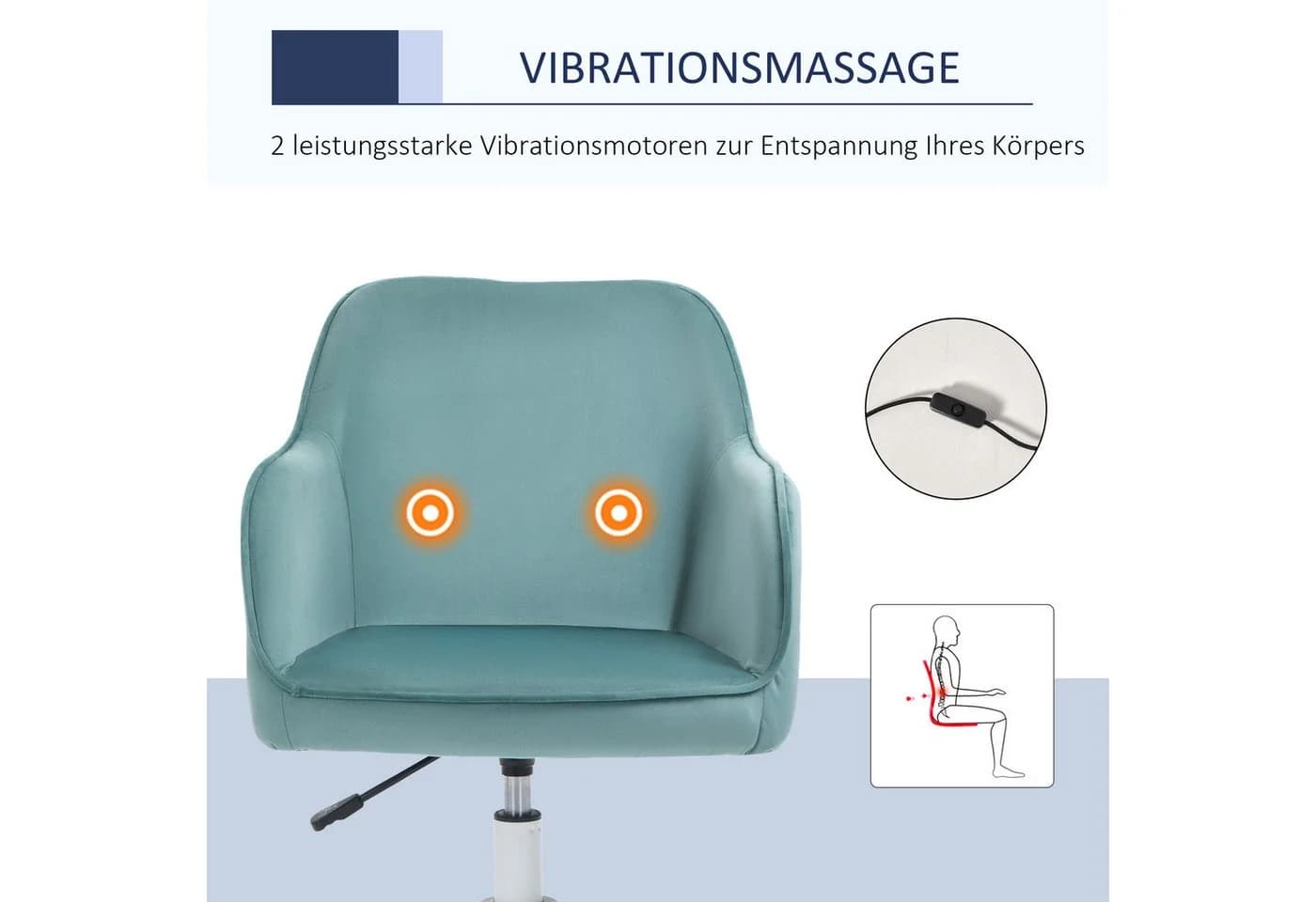 Vinsetto Massage-Bürostuhl Grün mit Vibrationsfunktion und USB-Anschluss - Bild 4