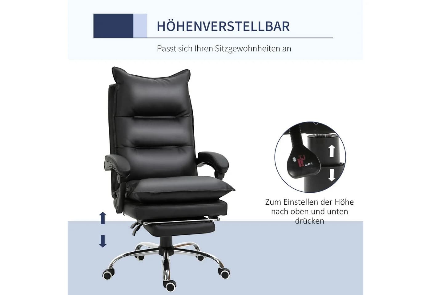 Vinsetto Schreibtischstuhl mit Fußstütze und Rückenlehne Schwarz - Bild 4
