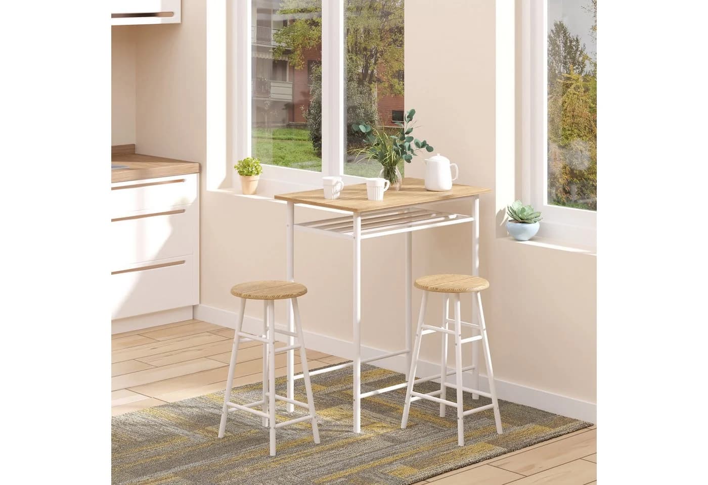 HOMCOM Bartisch Set 3-teilig mit Lagerregal Schwarz