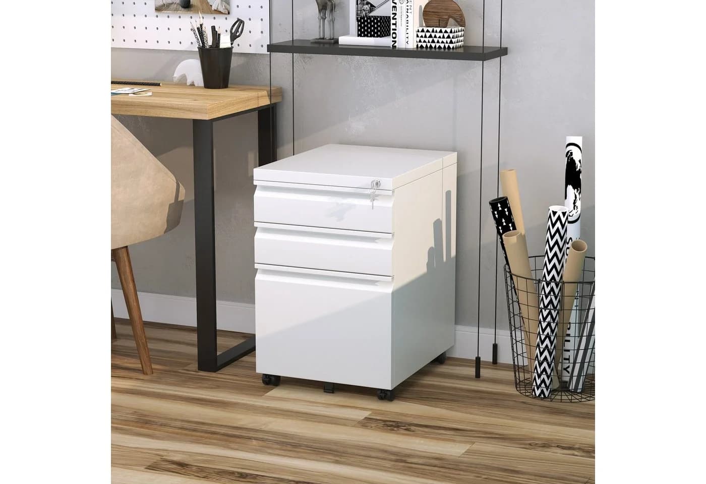 Vinsetto Rollcontainer Büroschrank 3 Schubladen Weiß - Bild 2