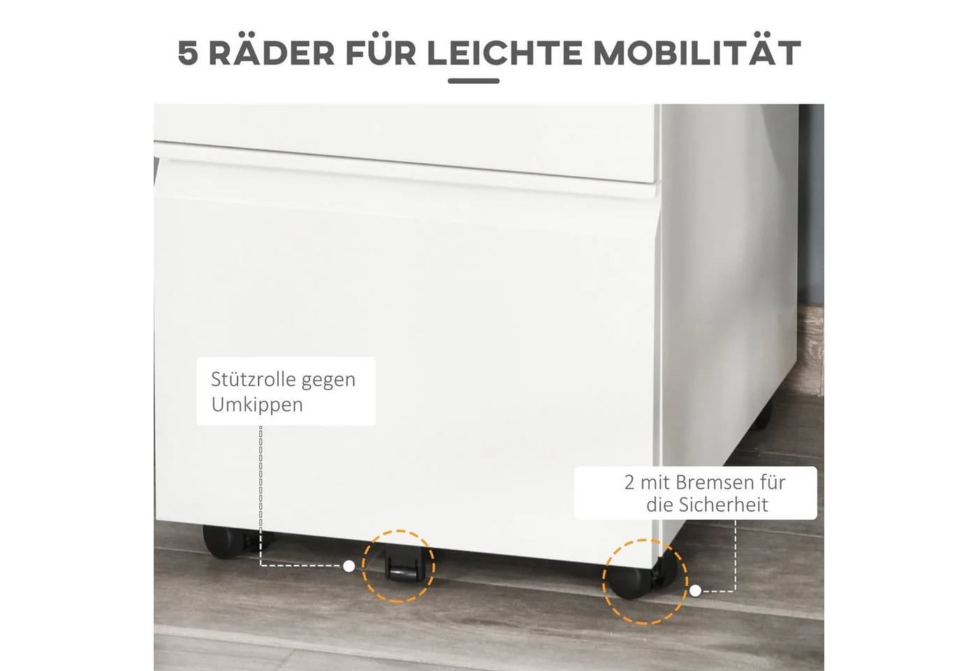 Vinsetto Rollcontainer Büroschrank 3 Schubladen Weiß - Bild 5