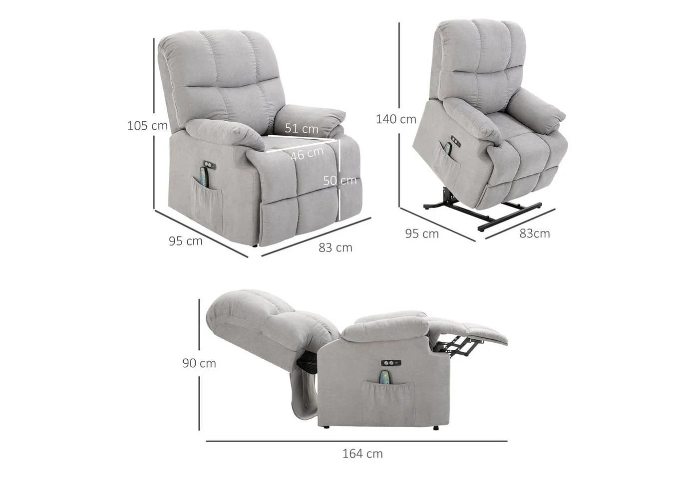 HOMCOM Massagesessel Grau mit Aufstehhilfe und 8 Massagepunkten - Bild 3