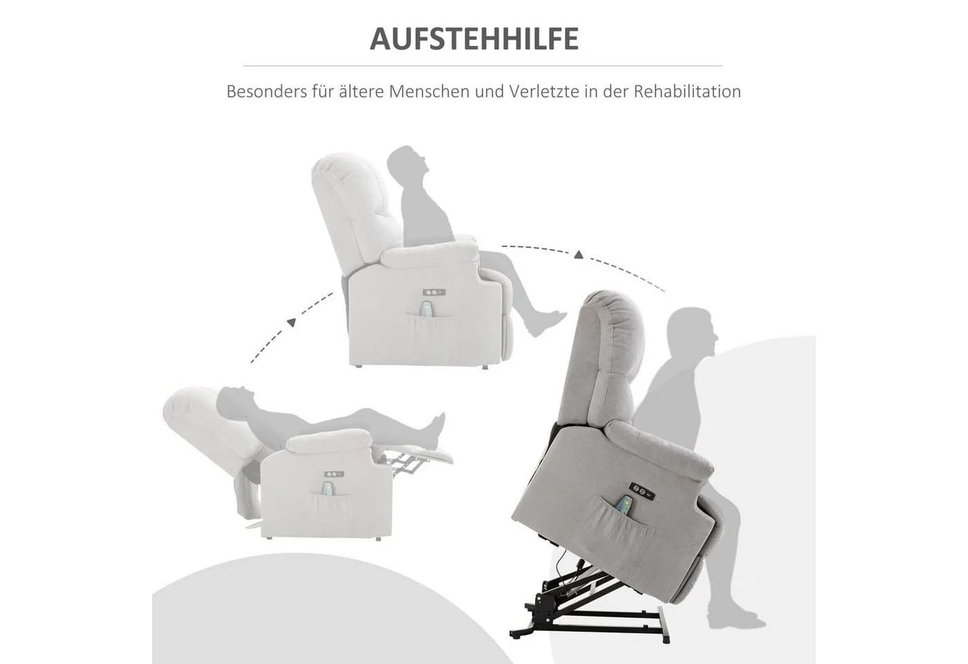 HOMCOM Massagesessel Grau mit Aufstehhilfe und 8 Massagepunkten - Bild 4