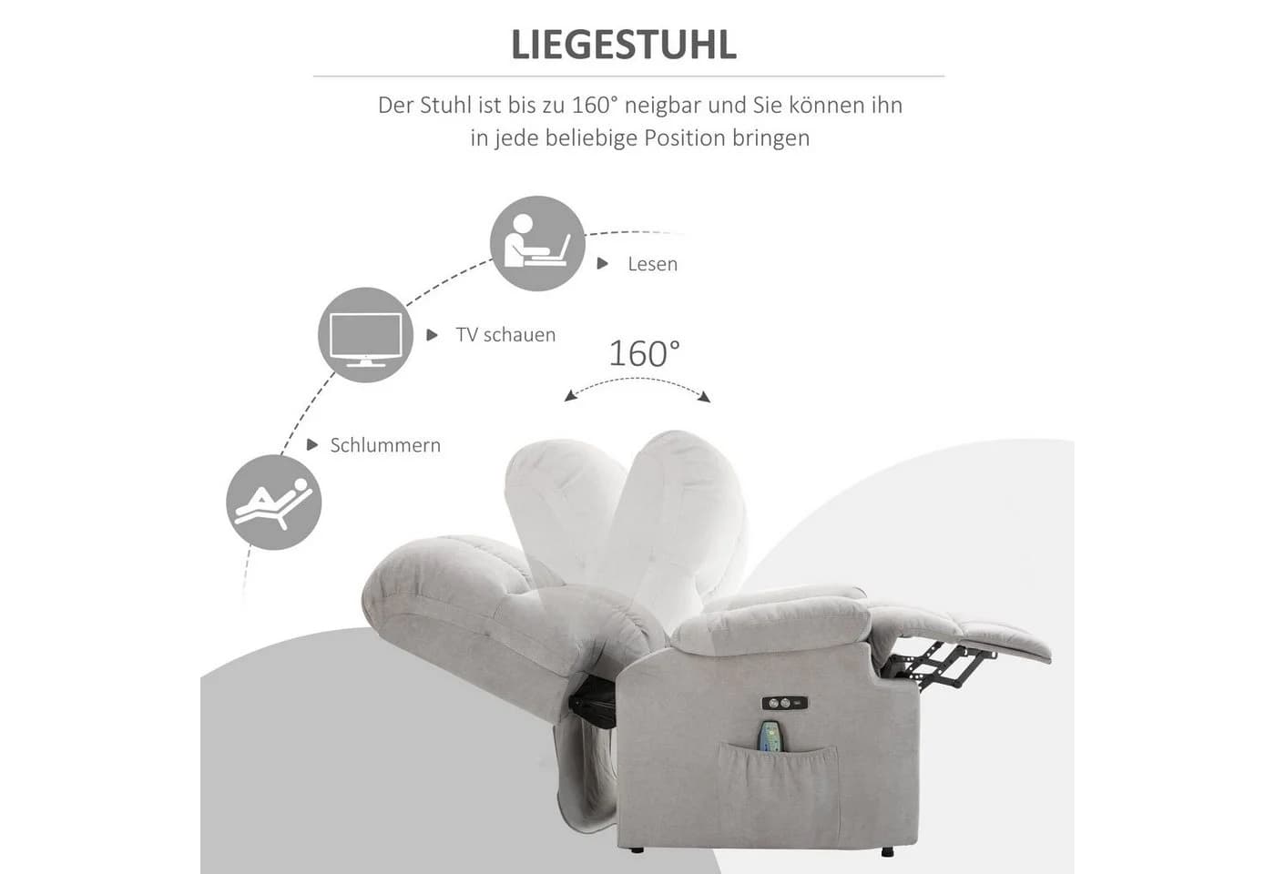 HOMCOM Massagesessel Grau mit Aufstehhilfe und 8 Massagepunkten - Bild 5