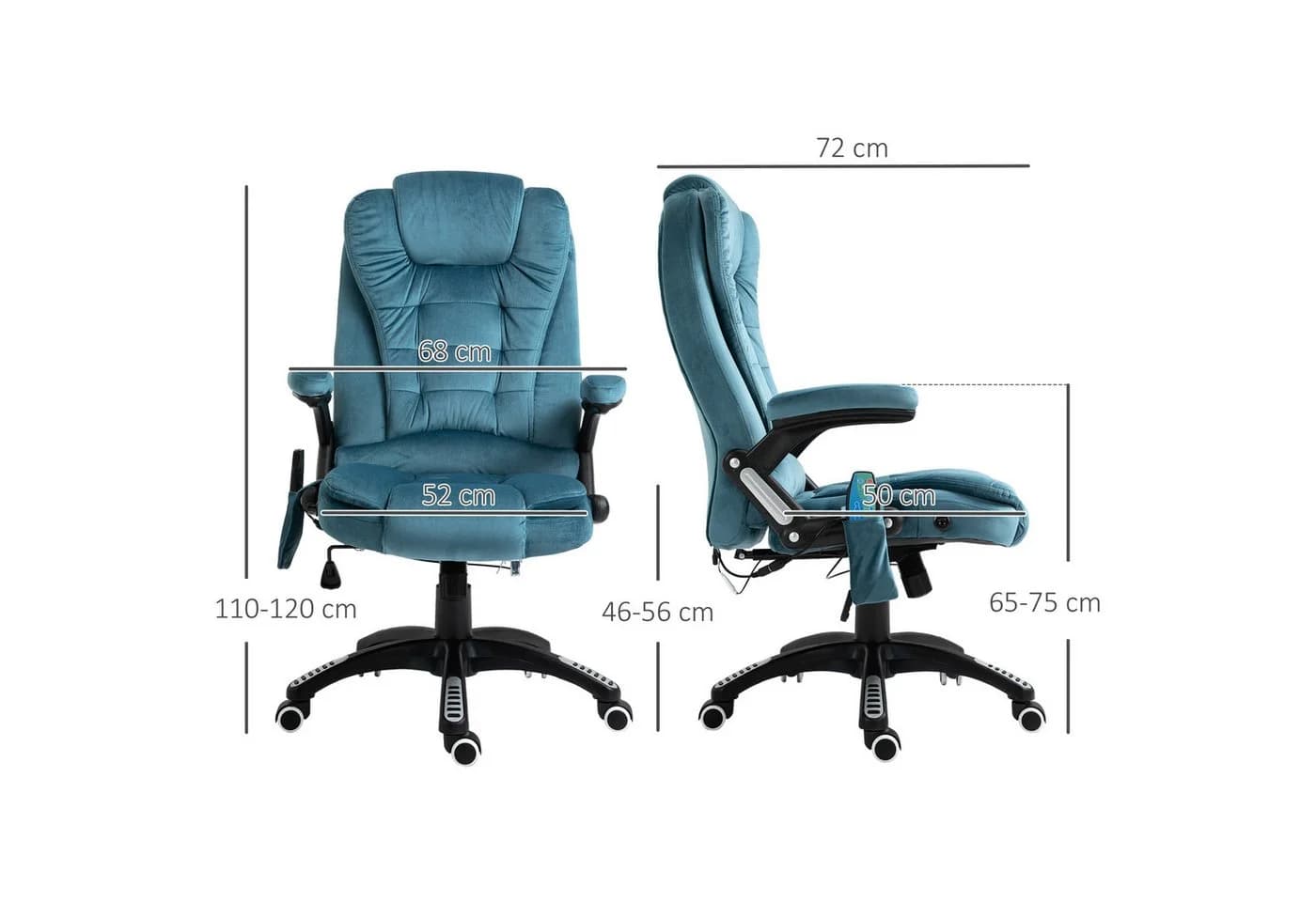 Vinsetto Bürostuhl mit Massage- und Wärmefunktion, Blau - Bild 3