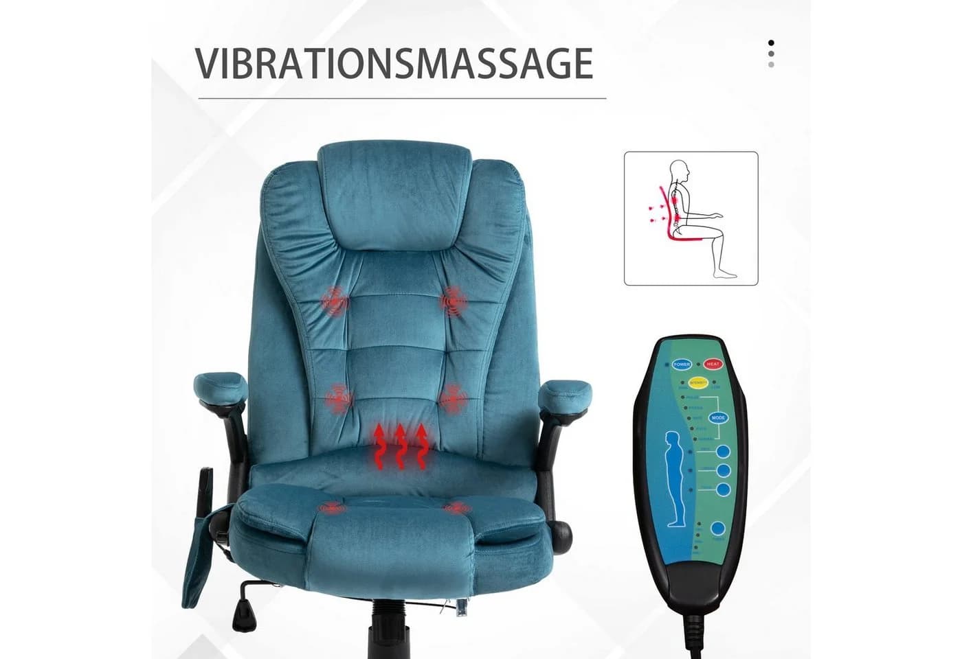 Vinsetto Bürostuhl mit Massage- und Wärmefunktion, Blau - Bild 4