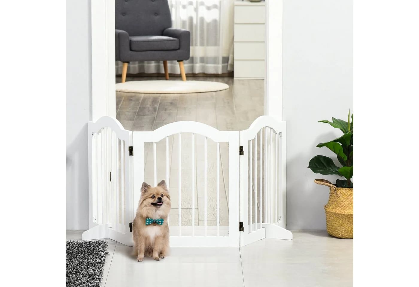 PawHut Hundegitter Faltbar mit Stützfüßen Weiß - Bild 2