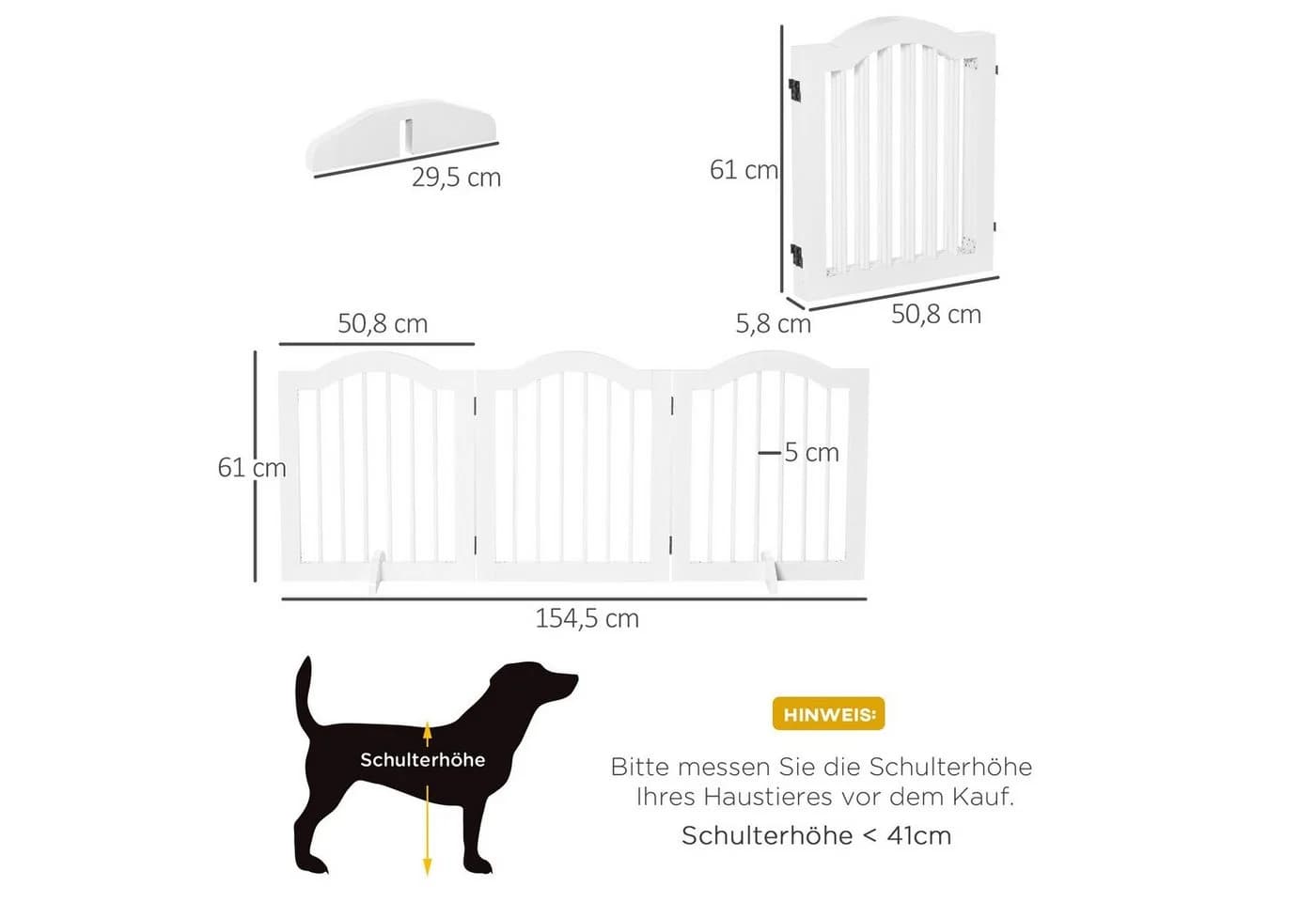 PawHut Hundegitter Faltbar mit Stützfüßen Weiß - Bild 3