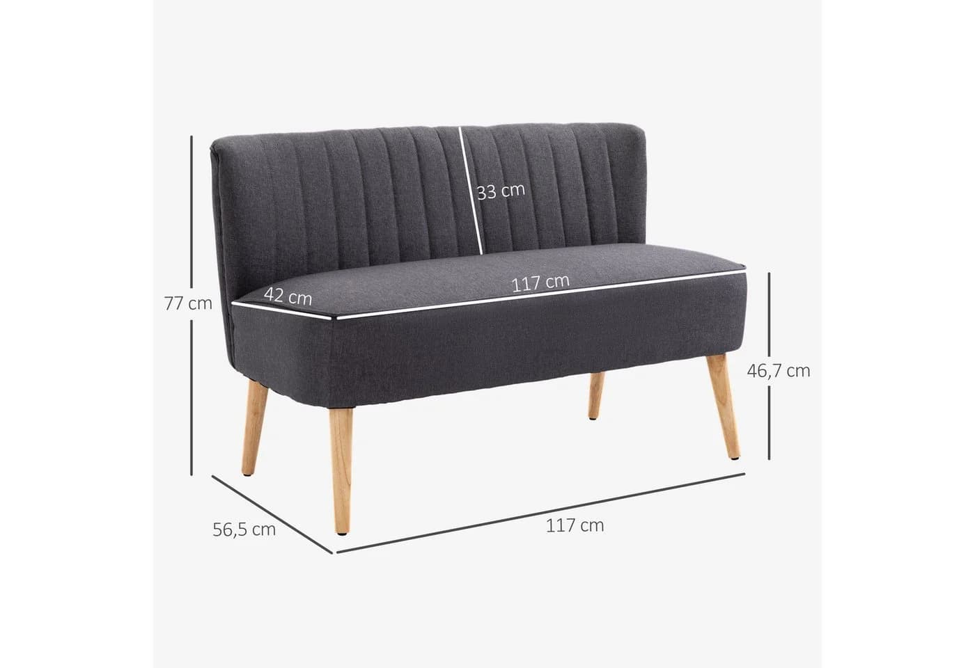 HOMCOM 2-Sitzer Sofa Dunkelgrau Leinen-Optik Holzrahmen - Bild 3
