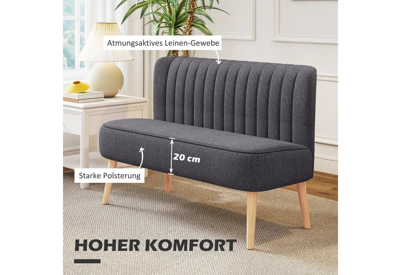 HOMCOM 2-Sitzer Sofa Dunkelgrau Leinen-Optik Holzrahmen - Bild 4