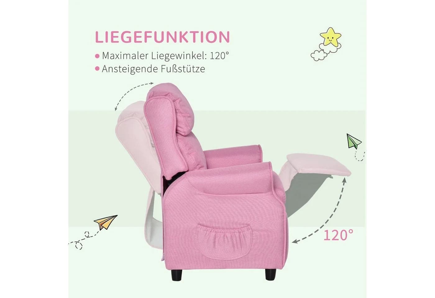 HOMCOM Kindersessel Rosa Verstellbar mit Seitentaschen - Bild 5