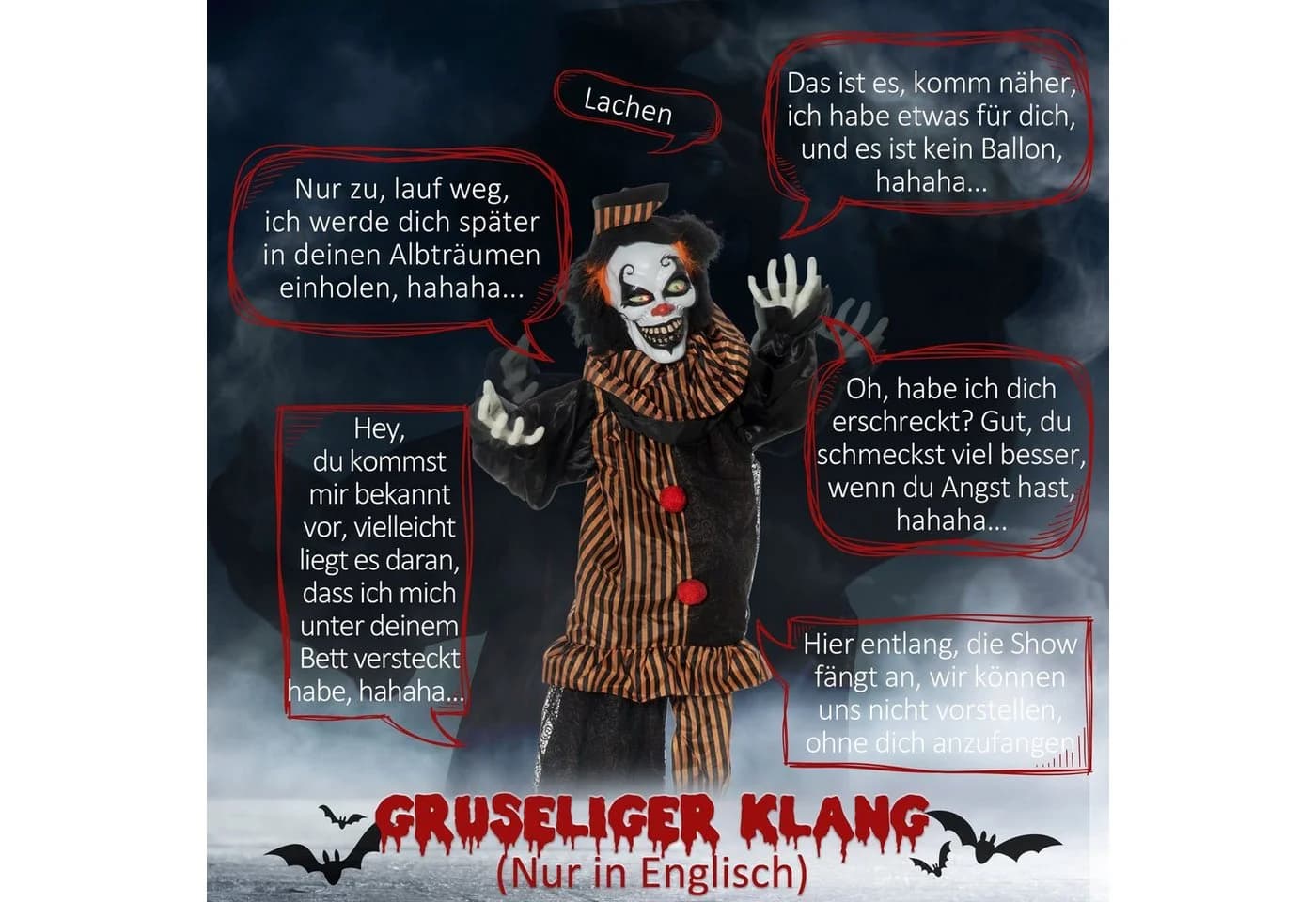 Outsunny Halloween Dekofigur Horror-Clown mit Bewegungsmelder und Sound - Bild 4