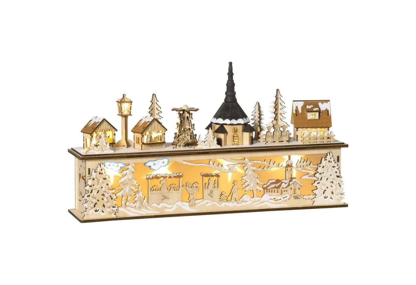 HOMCOM Weihnachtsdorf mit LED-Beleuchtung, Sperrholz, Beige - Bild 2