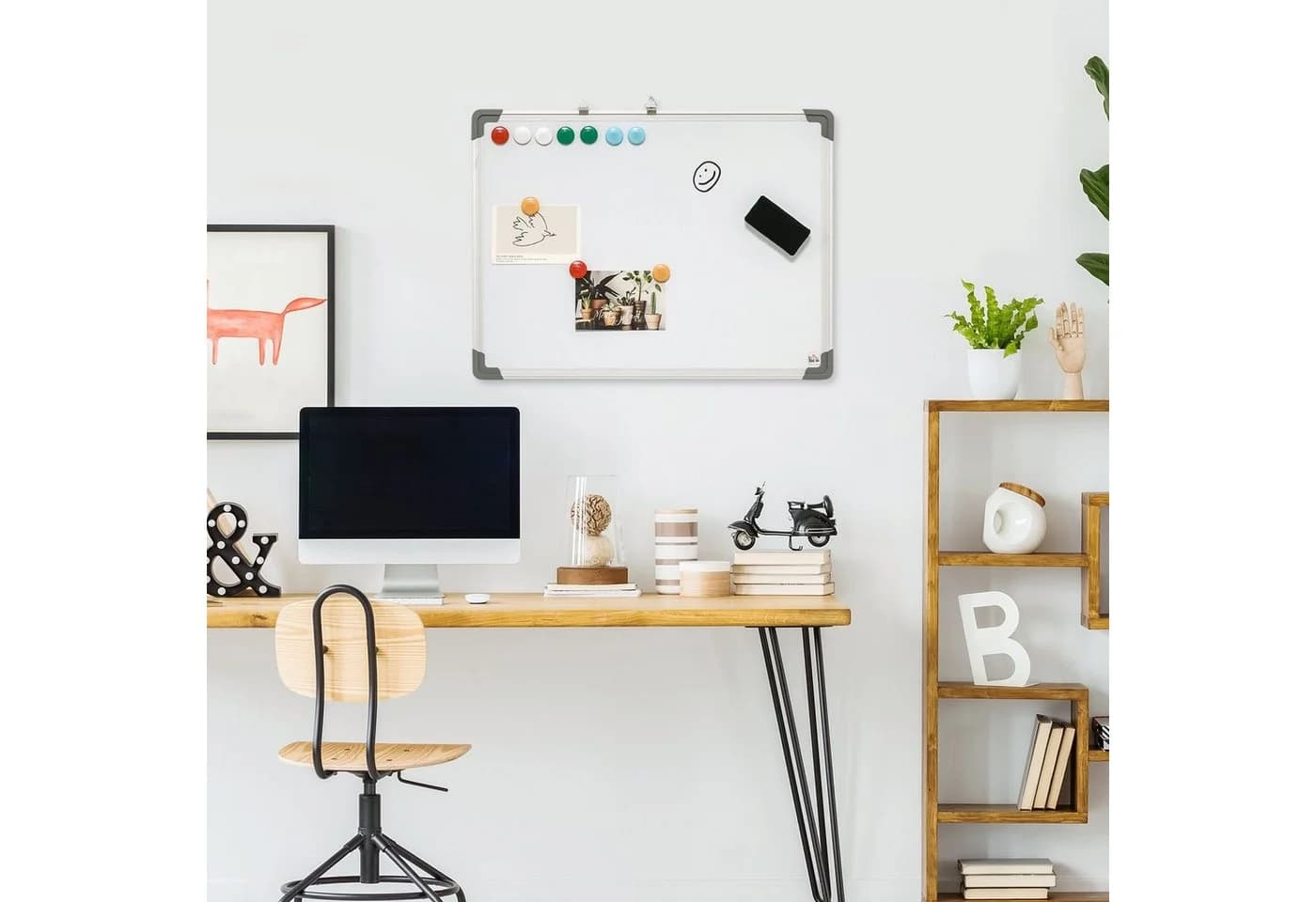 HOMCOM Magnettafel Whiteboard Weiß mit 4 Markern und 10 Magneten - Bild 2