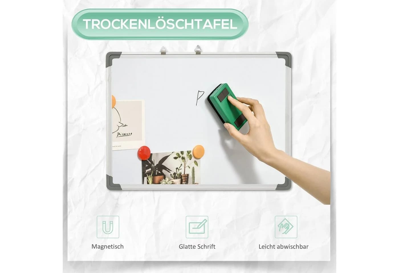 HOMCOM Magnettafel Whiteboard Weiß mit 4 Markern und 10 Magneten - Bild 4