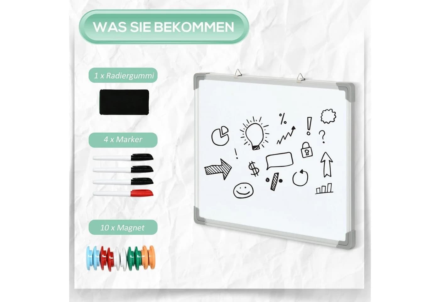HOMCOM Magnettafel Whiteboard Weiß mit 4 Markern und 10 Magneten - Bild 5