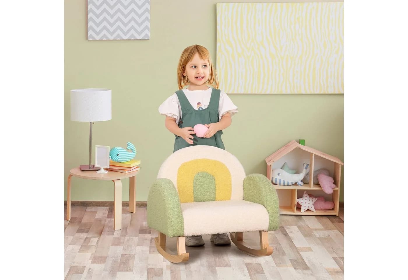 HOMCOM Kindersessel Schaukelstuhl Grün Lammfell-Imitat - Bild 2