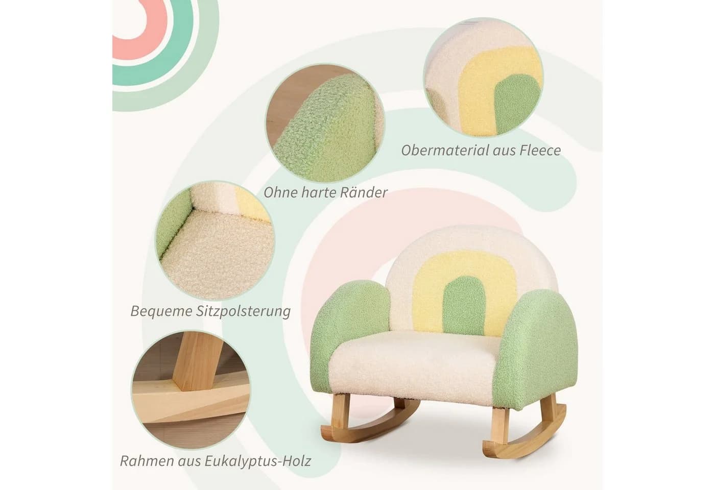 HOMCOM Kindersessel Schaukelstuhl Grün Lammfell-Imitat - Bild 5