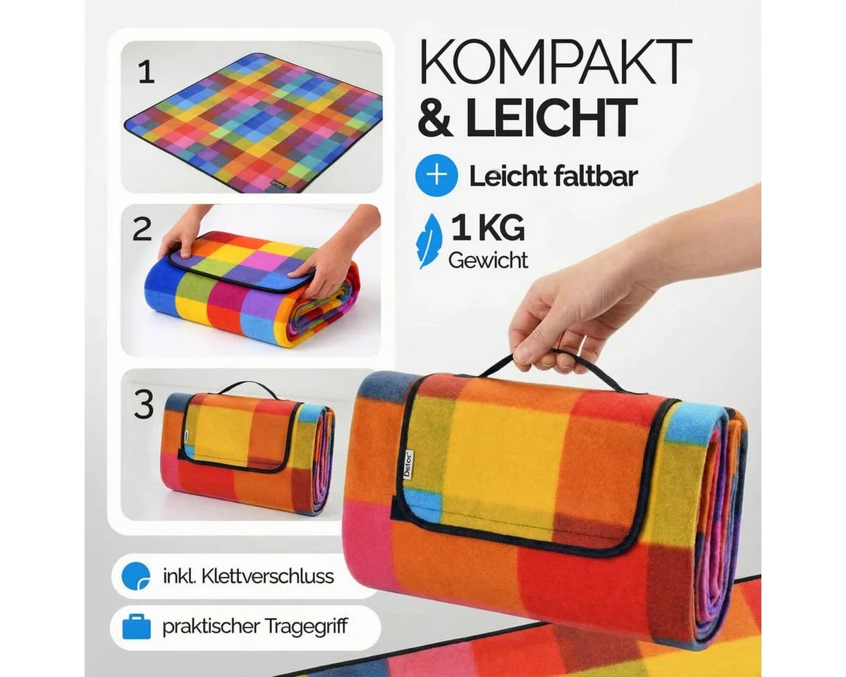 Detex Picknickdecke XXL Wasserdicht Wärmeisoliert Bunt Pixel - Bild 5