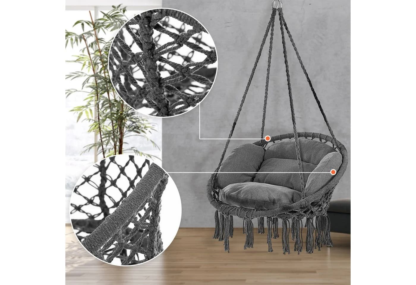 Detex Hängesessel 150kg belastbar weiche Kissen Boho-Design - Bild 3