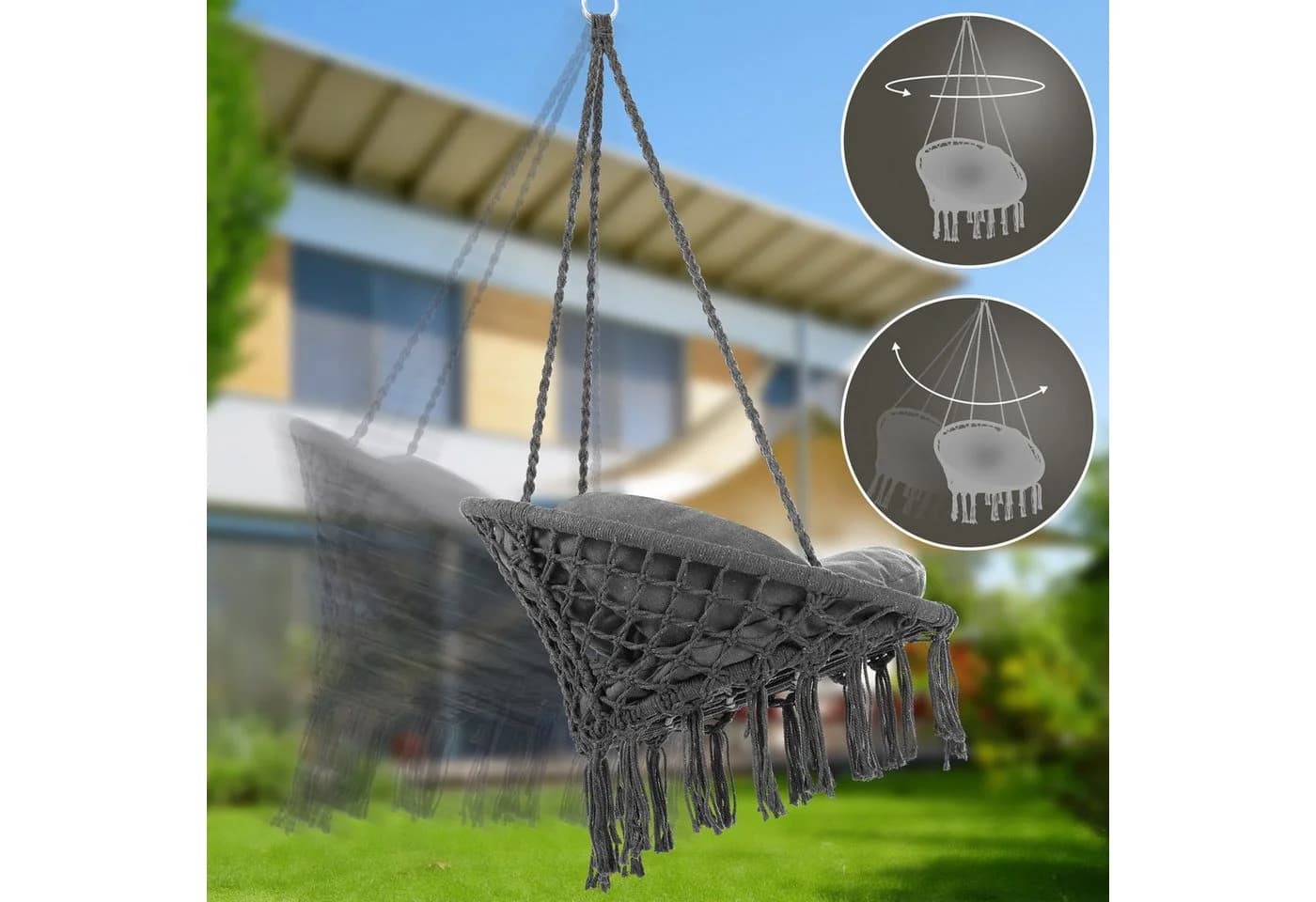 Detex Hängesessel 150kg belastbar weiche Kissen Boho-Design - Bild 5