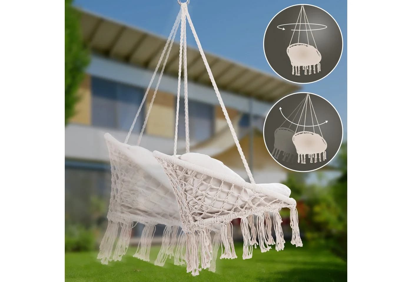 Detex Hängesessel 150kg belastbar weiche Kissen Boho-Design - Bild 5