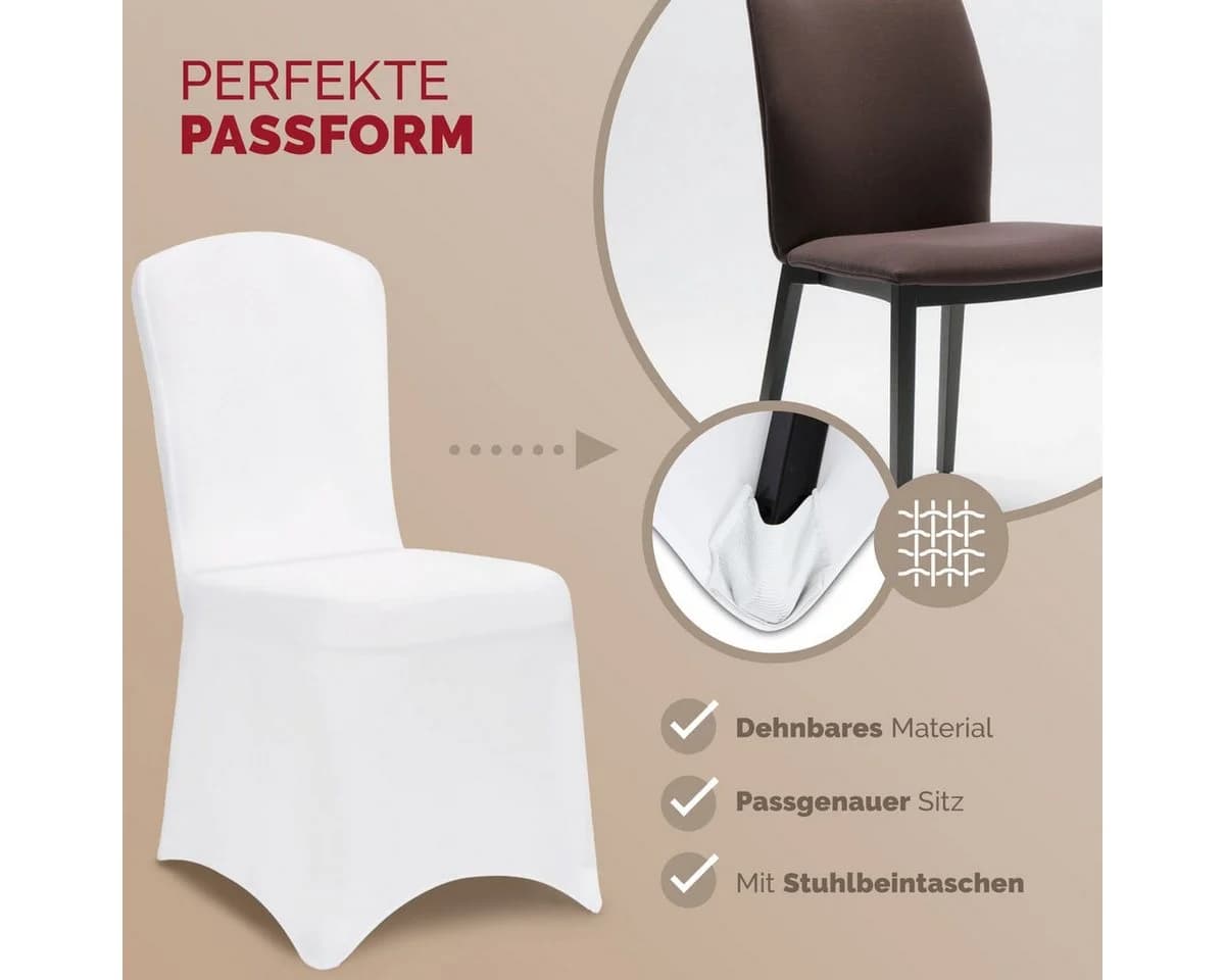 Detex Stuhlhussen 6er Set Weiß Stretch-Hussen Hochzeit Stuhlbezug - Bild 4